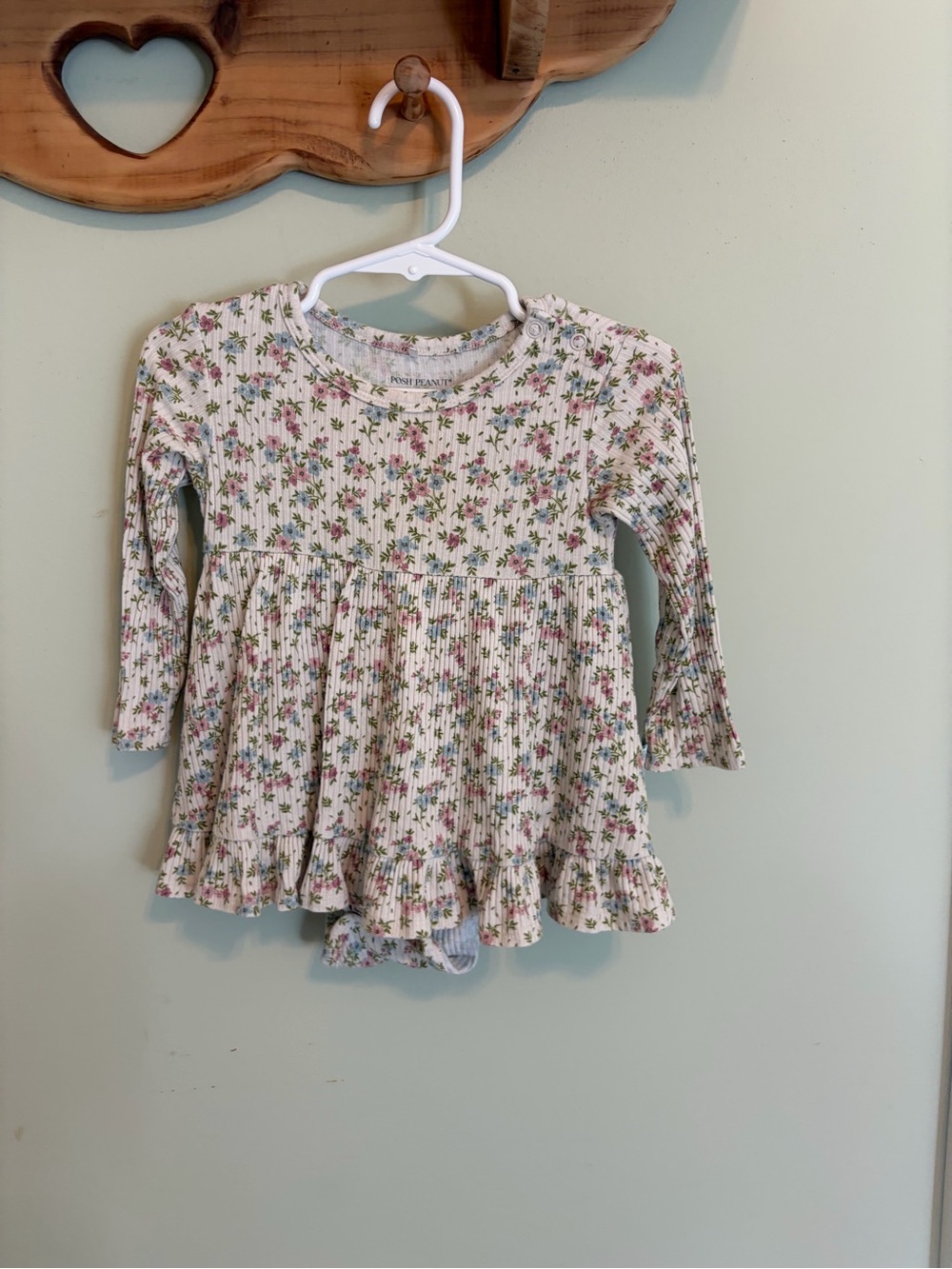 Posh Peanut Cream Floral Ribbed Long-Sleeve Dress